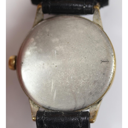 58 - Berg wristwatch. Plated case, brushed finish, considerable wear to plating, 35mm without crown. Fixe... 