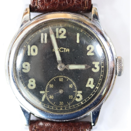 59 - Recta wristwatch. Serial 566310. Bright plated case, possibly refinished, 33mm without crown. Fixed ... 