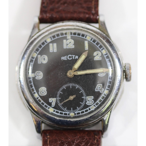 61 - Recta wristwatch. Serial 565483. Bright plated case, possibly refinished, 33mm without crown. Fixed ... 