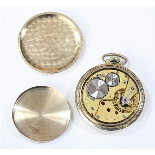 62 - Zenith pocket watch of type issued to Wehrmacht. Plated case, 51mm diameter, screw back with three i... 