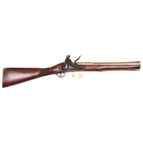 334 - A heavy brass barrelled flintlock blunderbuss of military appearance,  32” overall, unmarked slightl... 