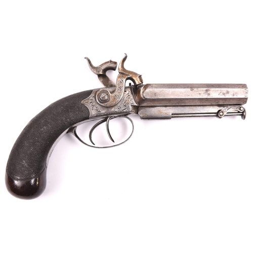 307 - A DB 40 bore percussion boxlock sidehammer pistol,  8½” overall, octagonal barrels 3½”, the top rib ... 