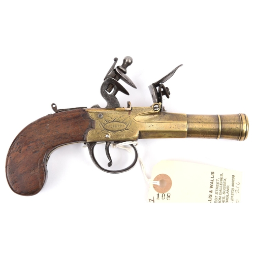 324 - A brass barrelled and brass framed flintlock boxlock blunderbuss pocket pistol, by Gillett, Bristol,... 