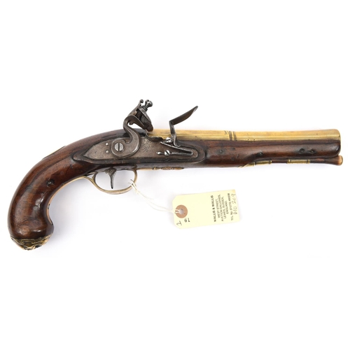 327 - A brass barrelled “semi blunderbuss” pistol, c 1760, by Parr (John Parr of Liverpool),  13½” overall... 