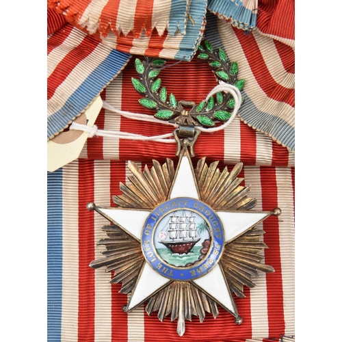 41 - Liberia: Order of African Redemption sash and sash badge, in gilt with 5 pointed white enamelled cro... 