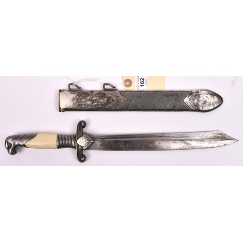 162 - A Third Reich RAD Leader's dagger, by Alcoso, Solingen, with silver plated mounts and sheath. GC, (s... 