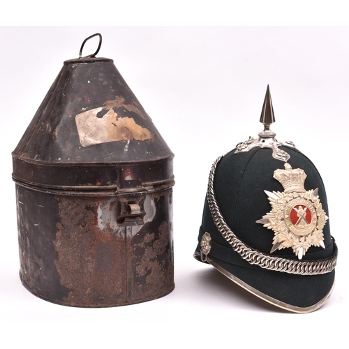 225 - A good Vic officer's blue cloth spiked helmet of the 2nd Aberdeenshire Rifle Vols, silver plated top... 