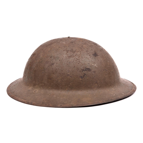 245 - A WWI Brodie’s pattern steel helmet,  oilcloth, netting, leather and fabric lining, fragment of chin... 