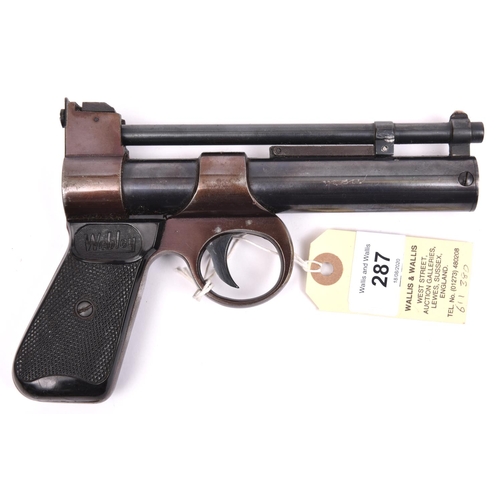 287 - A post 1958 .177” Webley Junior air pistol,  number 482, the frame stamped with capital “B” and insp... 