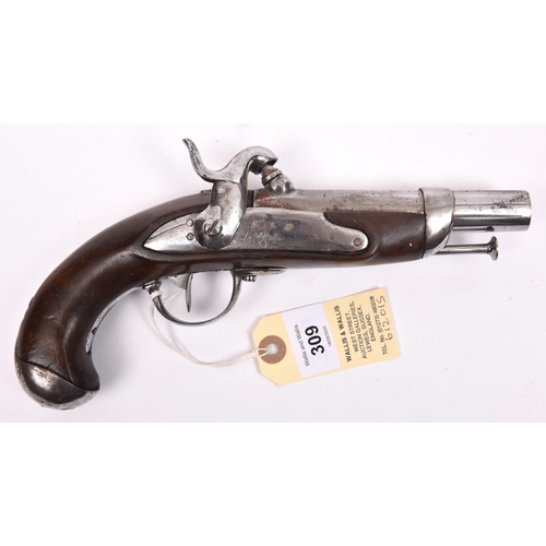 309 - A French 20 bore Model 1822 Gendarmerie pistol converted to Model 1842 percussion,  9¾” overall, bar... 