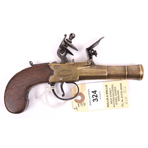 324 - A brass barrelled and brass framed flintlock boxlock blunderbuss pocket pistol, by Gillett, Bristol,... 