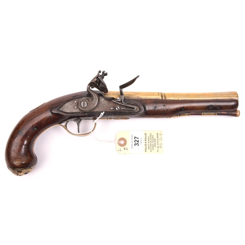 327 - A brass barrelled “semi blunderbuss” pistol, c 1760, by Parr (John Parr of Liverpool),  13½” overall... 