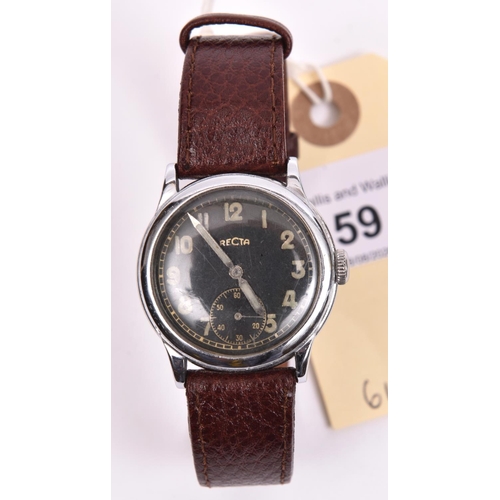 59 - Recta wristwatch. Serial 566310. Bright plated case, possibly refinished, 33mm without crown. Fixed ... 