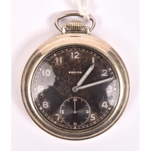 62 - Zenith pocket watch of type issued to Wehrmacht. Plated case, 51mm diameter, screw back with three i... 