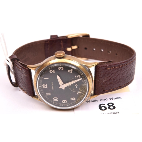 68 - Helma wristwatch. Plated case with brushed finish, heavy wear, most plating missing. Fixed bars. Scr... 