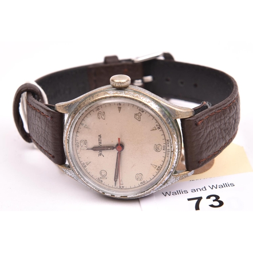 73 - D.I.H marked Helvetia centre seconds wristwatch. Serial D.I.001290H. Plated case with snap back, som... 