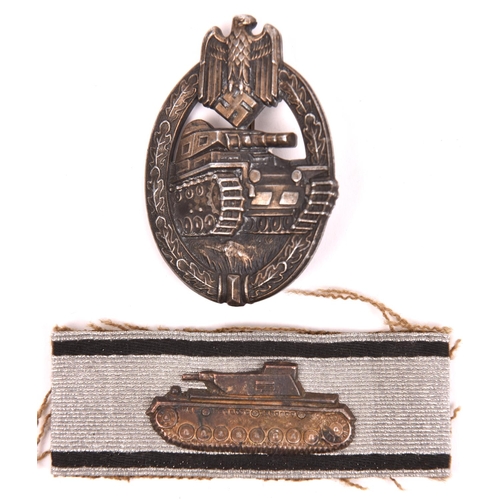 122 - A Third Reich Panzer badge, flat back grey metal with maker's mark “HAD” (Hermann Aurich), as Beadle... 