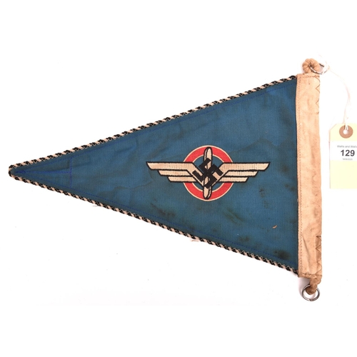 129 - A German triangular car pennant, bearing the woven device of the DLV on blue background, 13½”x 8½” (... 