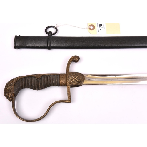 170 - Imperial German Artillery officer's sword, the plain plated blade having WK&C maker's mark, the bras... 