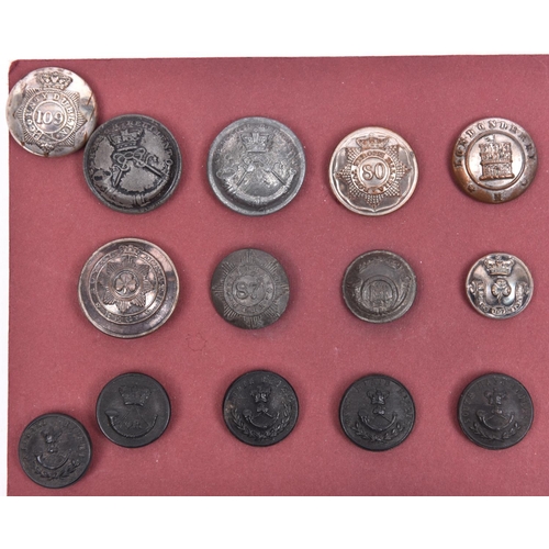 185 - 14 Irish Militia buttons, including officer's large silver plated rimless 109th County Dublin and si... 