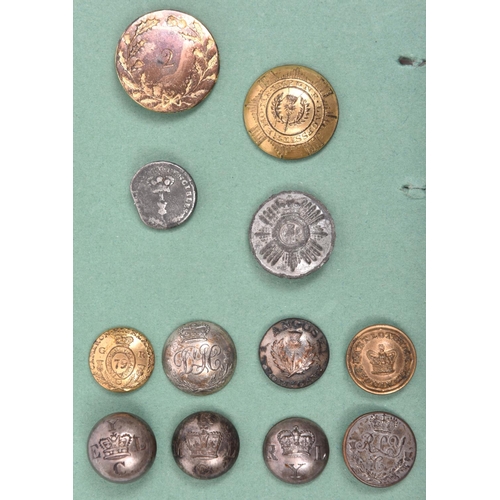 196 - 12 early Scottish buttons, including large flat 2nd or R.N. British D. c 1785 (some wear), large ope... 