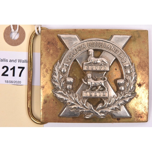 217 - An officer's gilt and silver plated rectangular WBP of The Gordon Highlanders. Basically GC (gilt so... 