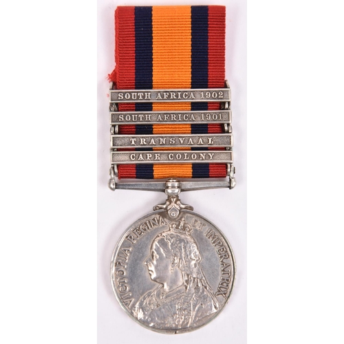 23 - Q.S.A. 4 clasps CC, Trans, SA01, SA02 (4549 Pte E.C. Bacon 10th Rl Hussars) NVF