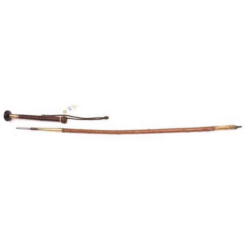 272 - A traditional Basque walking cane Makhila with concealed spike,  flattened dark wood disc pommel, in... 