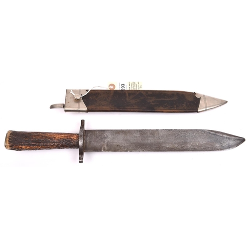 293 - A late 19th century bowie knife,  heavy blade 12”, marked “Lund, Cornhill, London” at forte, solid, ... 