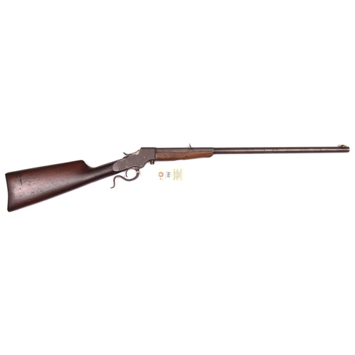 295 - A .25” rim-fire Stevens underlever falling-block rifle, detachable barrel 22”with single adjustable ... 