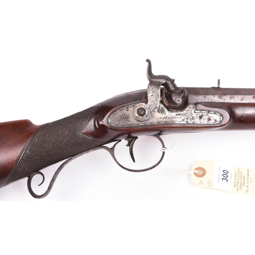 300 - A 14  bore rifled percussion sporting carbine, by Harding, converted from flintlock,  36½” overall, ... 