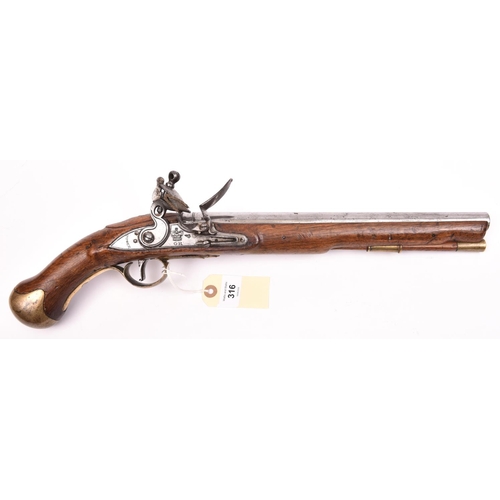 316 - A .56” Tower long Sea Service flintlock belt pistol,  19½” overall, barrel 12” with Tower proofs, th... 