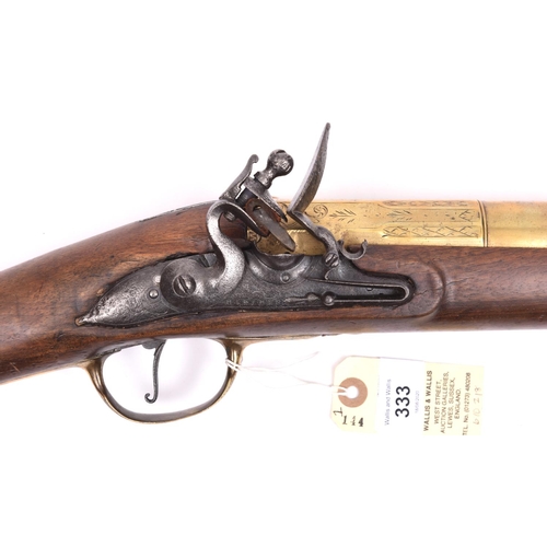 333 - A late 17th century brass barrelled flintlock blunderbuss, by Bleiberg, re-stocked probably in the e... 