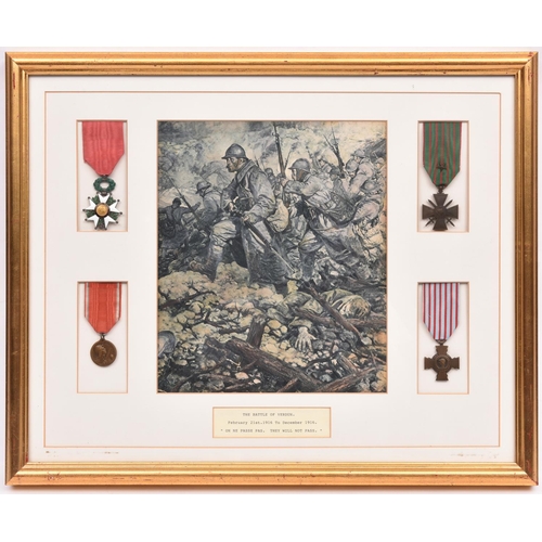 40 - France: 2 framed displays of WWI awards: Legion of Honour 1870 type, (no rosette to ribbon); Croix d... 