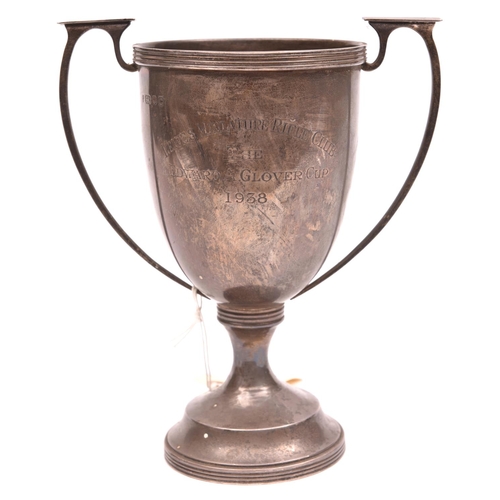 50 - A two handled silver prize cup,  engraved “Lewes Miniature Rifle Club, The Edward A. Glover Cup, 193... 