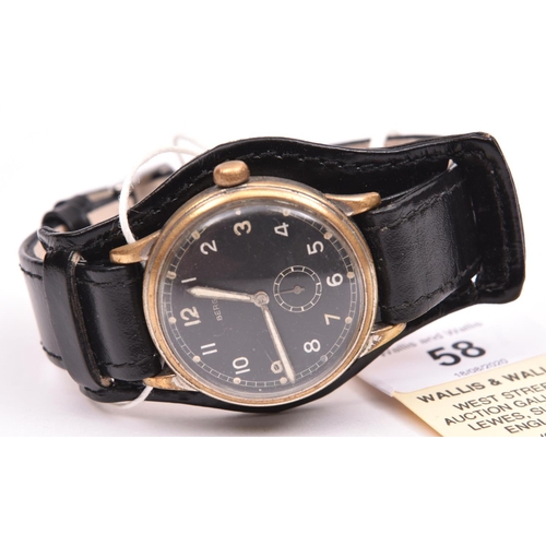 58 - Berg wristwatch. Plated case, brushed finish, considerable wear to plating, 35mm without crown. Fixe... 