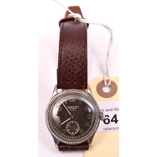 64 - Acacia S.A wristwatch. Serial number 947. Plated case, wear to plating, 32mm without crown. Fixed ba... 