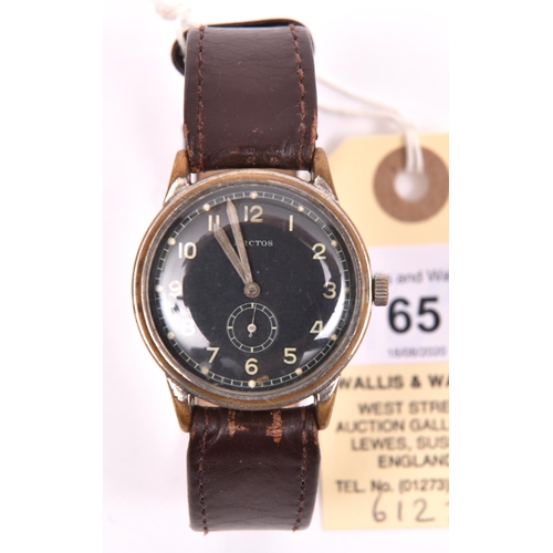 65 - Unmarked Arctos wristwatch. Serial 679962. Plated case, brushed finish, considerable wear to plating... 