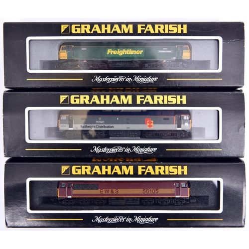 3 - 3x Graham Farish N gauge Co-Co diesel locomotives. A Freightliner Class 57/0 loco, Freightliner Evol... 