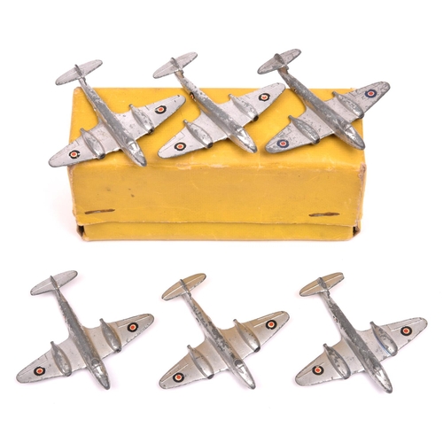 456 - A trade pack of Dinky Toys RAF Meteor Twin Jet Fighters (732-70E). A complete set of 6 in silver wit... 