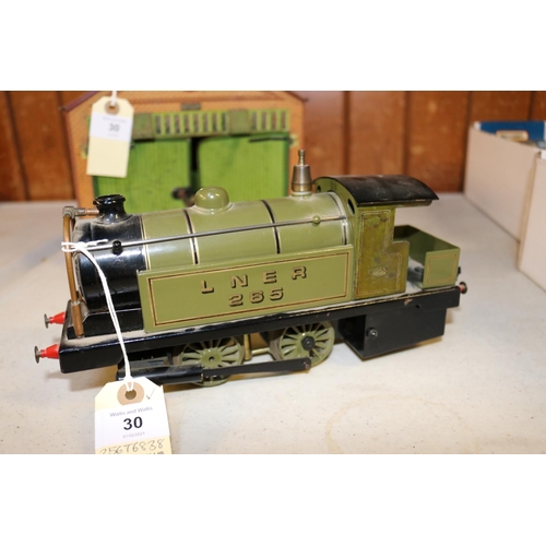 30 - A Bowman O gauge live steam spirit fired 0-4-0T locomotive. LNER, 265, in olive green livery. Plus t... 