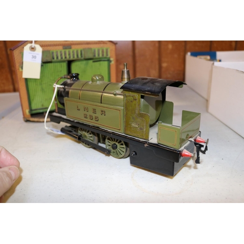 30 - A Bowman O gauge live steam spirit fired 0-4-0T locomotive. LNER, 265, in olive green livery. Plus t... 