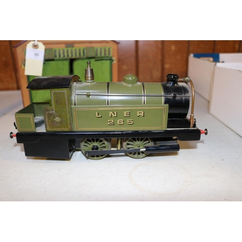 30 - A Bowman O gauge live steam spirit fired 0-4-0T locomotive. LNER, 265, in olive green livery. Plus t... 