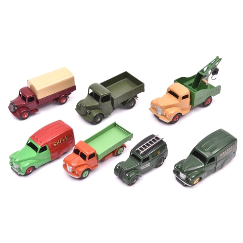 369 - 7 well restored Commercial Dinky Toys. Commer Breakdown Lorry in fawn with green body, red wheels. B... 