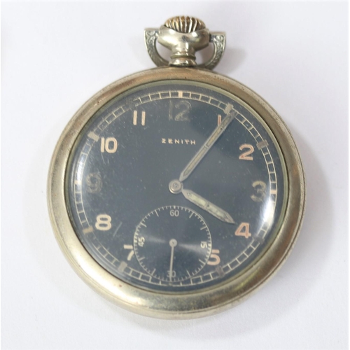 29 - DH marked Zenith pocket watch. Plated case, 51mm diameter, screw back with three indents for case to... 