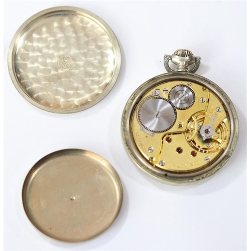 29 - DH marked Zenith pocket watch. Plated case, 51mm diameter, screw back with three indents for case to... 