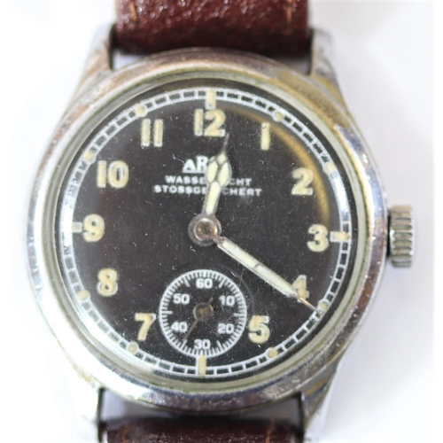 32 - DH marked Arsa wristwatch. Serial D21833H. Bright plated case, likely refinished, 34mm without crown... 