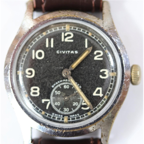 35 - DH marked Civitas wristwatch. Serial D2735962H. Plated case, some wear and pitting to plating, 33mm ... 