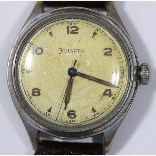 40 - D.I.H marked Helvetia centre seconds wristwatch. Serial D.I.000687H. Plated case with snap back, wea... 