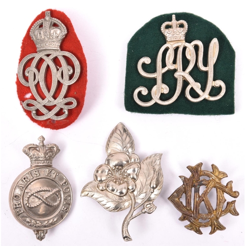 131 - 4 NCO’s WM arm badges:  KC 7th (Queen’s Own) Hussars; Worcestershire Yeomanry; QC Sherwood Rangers Y... 